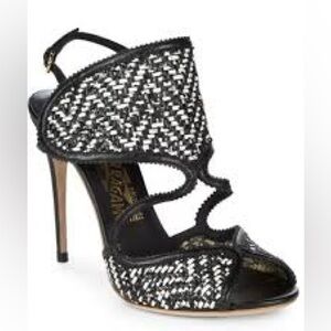 Ferragamo white and black heeled sandal
